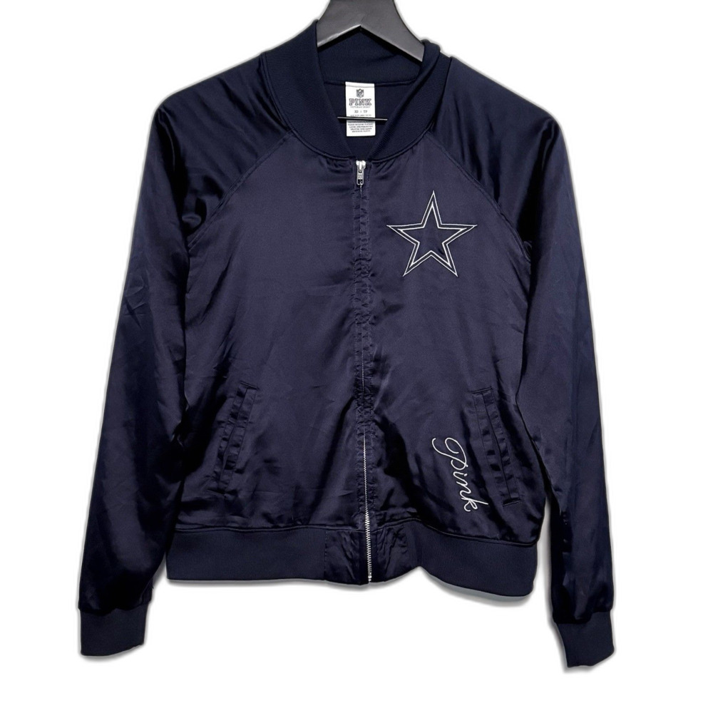 RARE NFL 2013 Victoria's Secret PINK Satin Bomber Jacket Sz XS DALLAS COWBOYS
